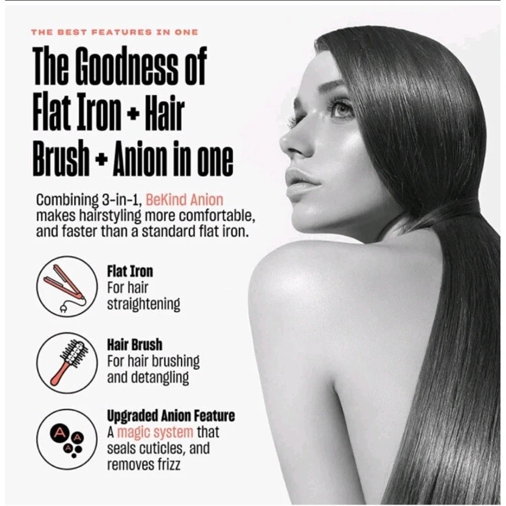 BeKind Professional Anion Hair Straightener Straightening Hairbrush Open Box